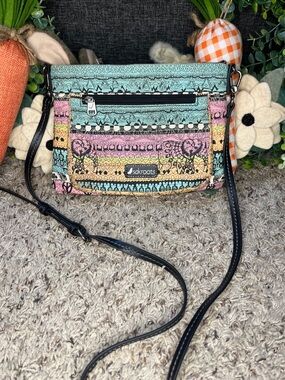 Sakroots Mint Pink Yellow Striped Pattern Crossbody Bag
